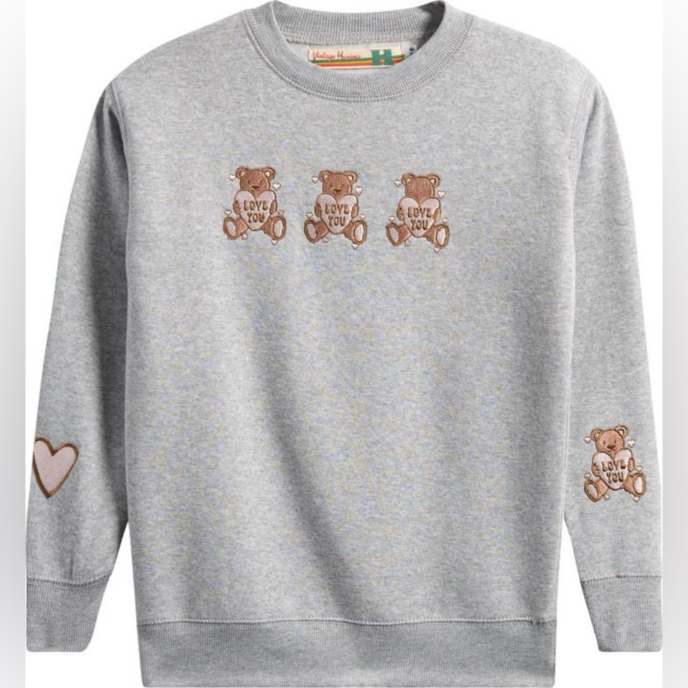 Vintage Havana Kids' Love You Bear Sweatshirt Grey Crew Neck M Medium 10-12